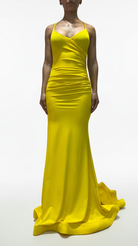 Deep V-Neck And Ruched Back Mermaid Style Gown