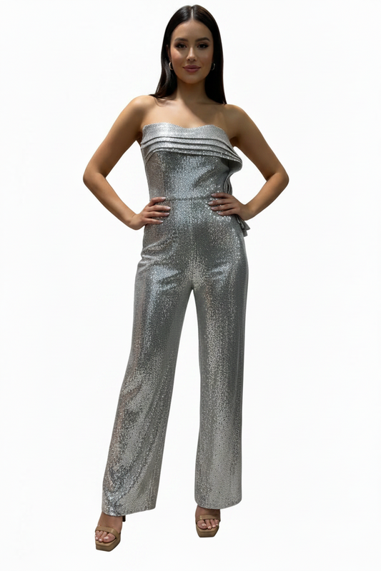 Strapless Jumpsuit with Ruffled Detailed Neckline
