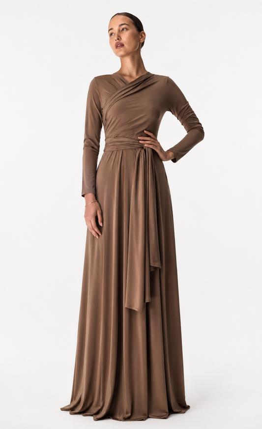 Long Sleeve Wrap Jersey Maxi Dress