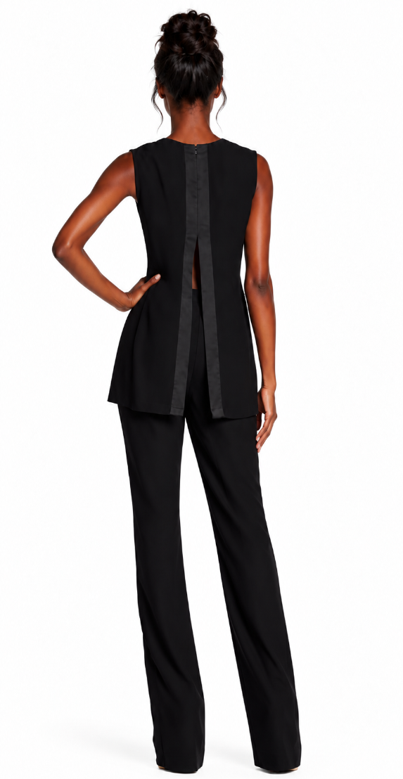 Taxedo Style Jumpsuit With Straight Leg