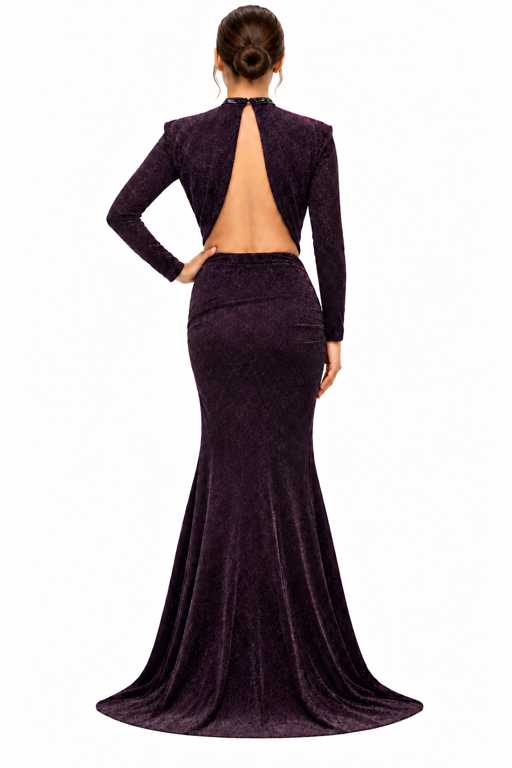 Two-Piece Long Sleeve Glitery Maxi Skirt and tw
