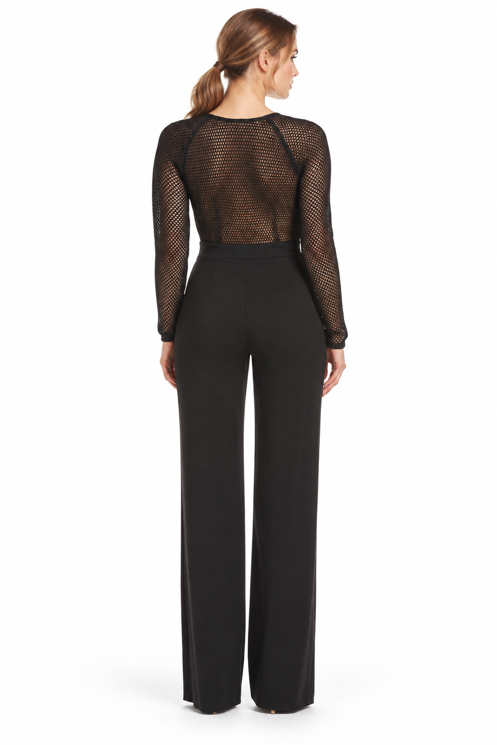 Mesh Long Sleeve Fitted Jumpsuit