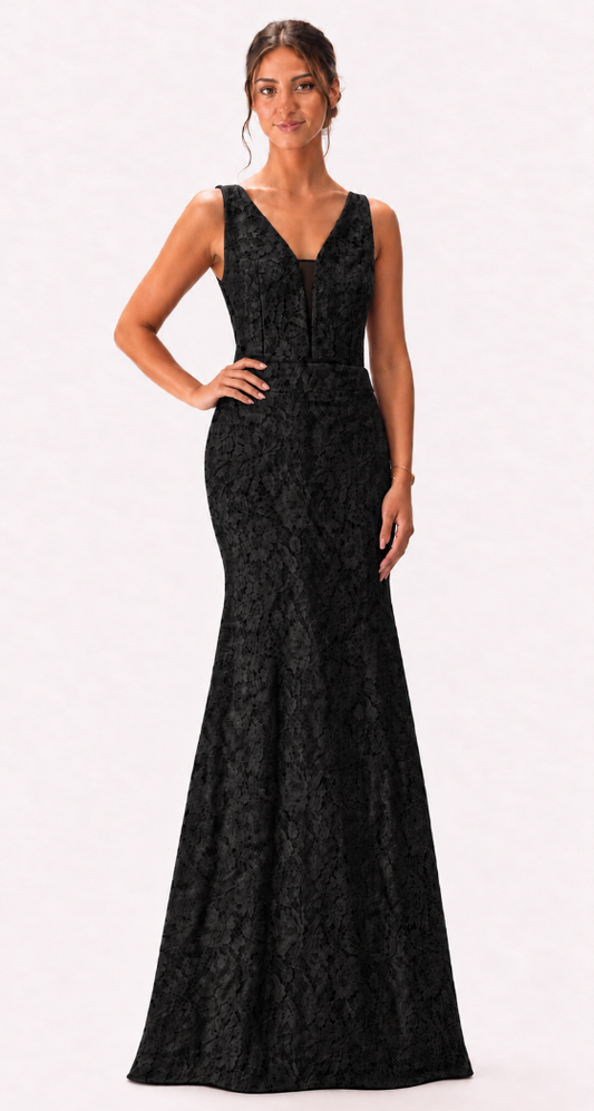 Lace Throughout V-Neck Gown