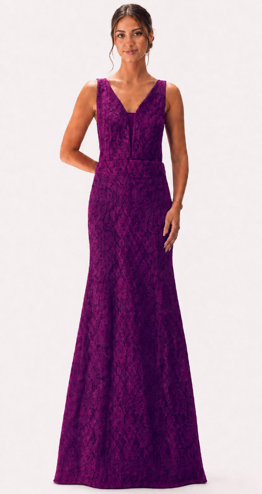 Lace Throughout V-Neck Gown