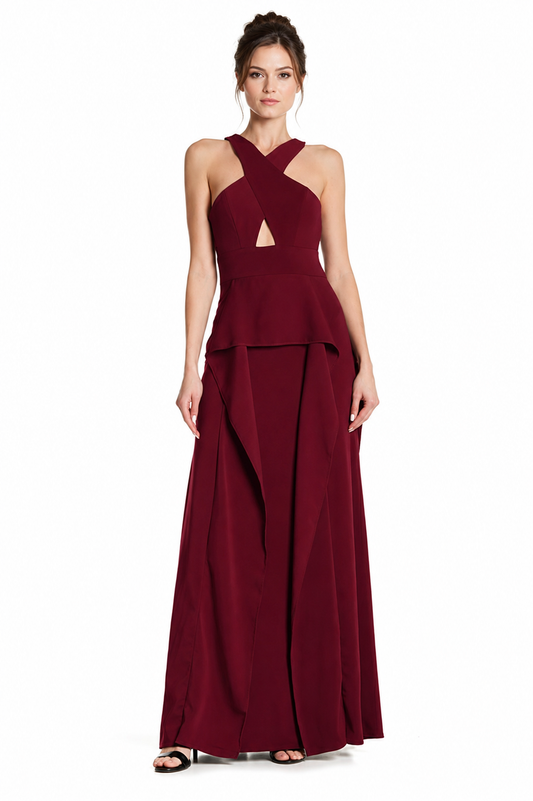 Cutout Criss-Cross Overlay Gown