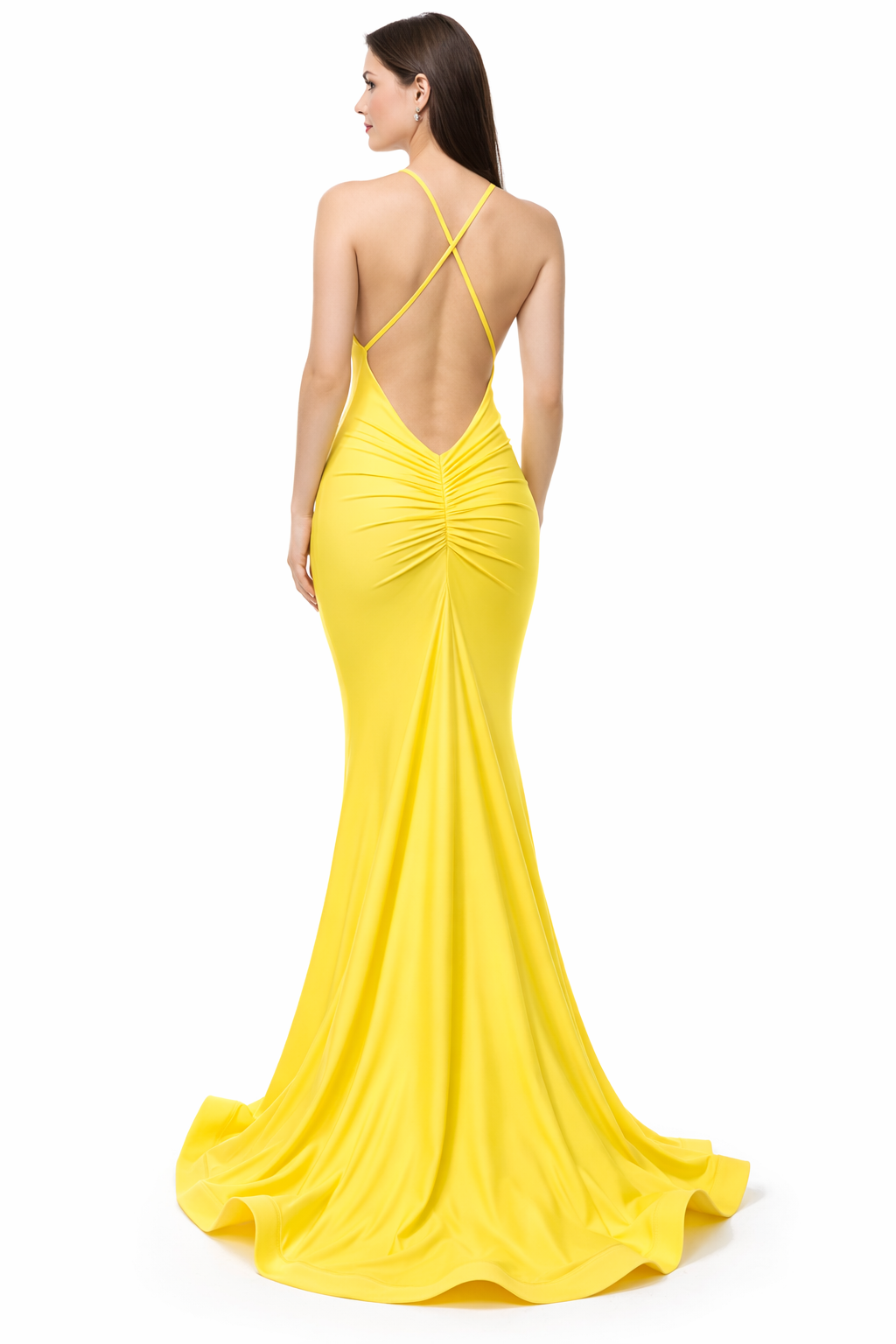 Deep V-Neck And Ruched Back Mermaid Style Gown