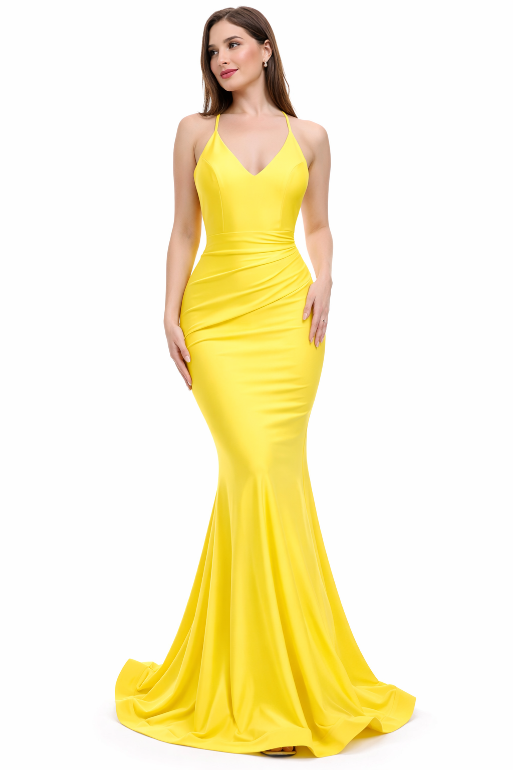 Deep V-Neck And Ruched Back Mermaid Style Gown Issue New York Deep V-Neck And Ruched Back Mermaid Style Gown Issue New York