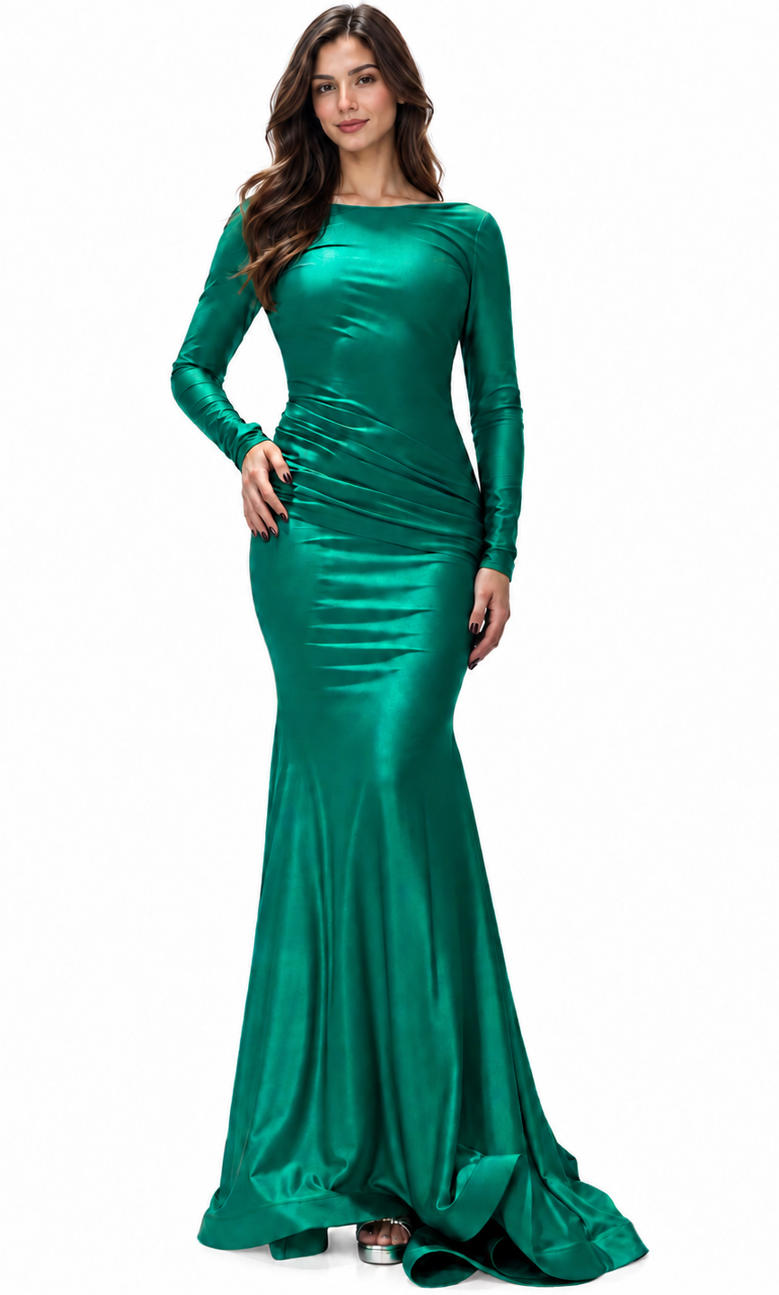 Emerald Backless Long Sleeve Dress