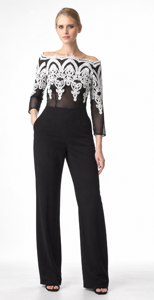 Off-the-Shoulder Embroidered Details Jumpsuit