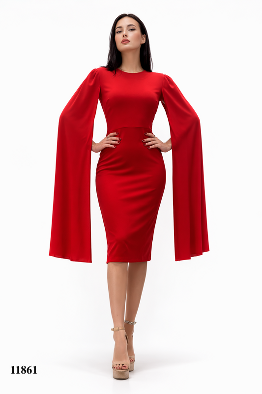 Cape Sleeve Midi Dress