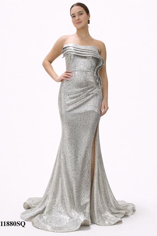Strapless Mermaid Style Gown with high slit and long train