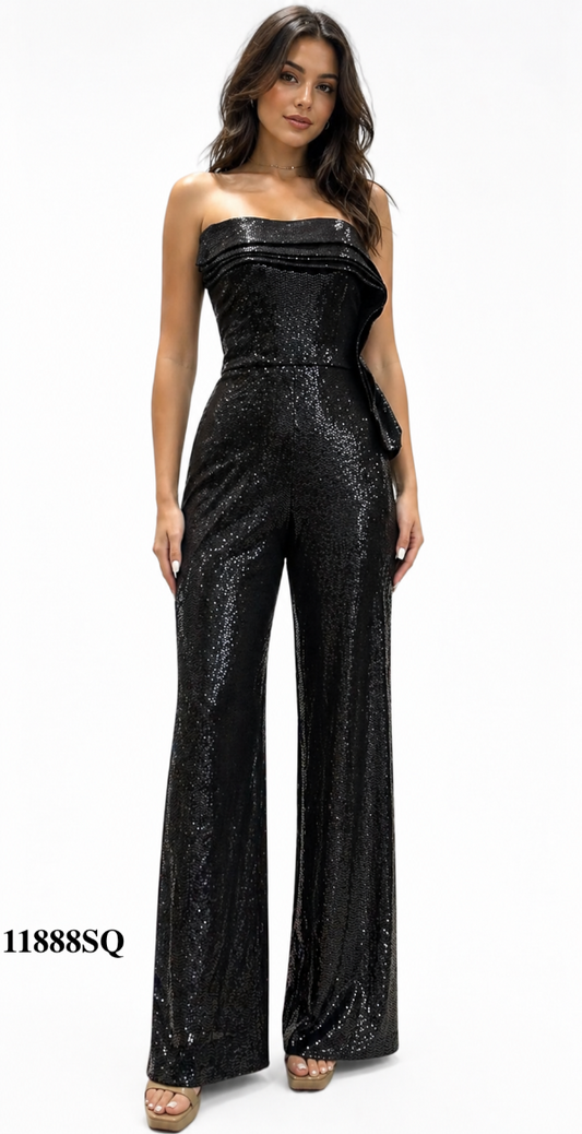Strapless Jumpsuit with Ruffled Detailed Neckline