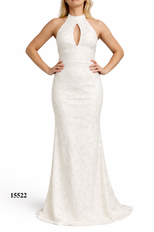 Halter Fitted Floral Dress With Backless Design and Flared Hem