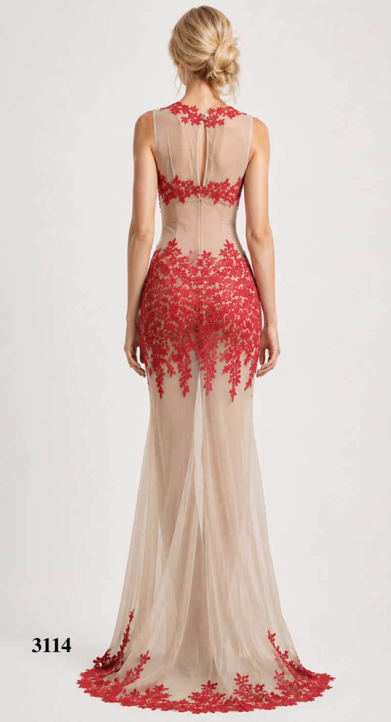 Stunning Gown With Embroidered Lace Illusion Details