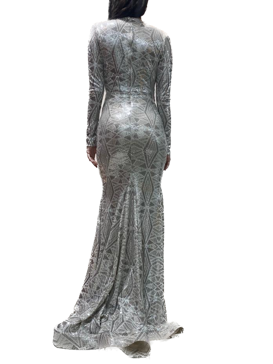 Deep V Neck Long Sleeve Gown