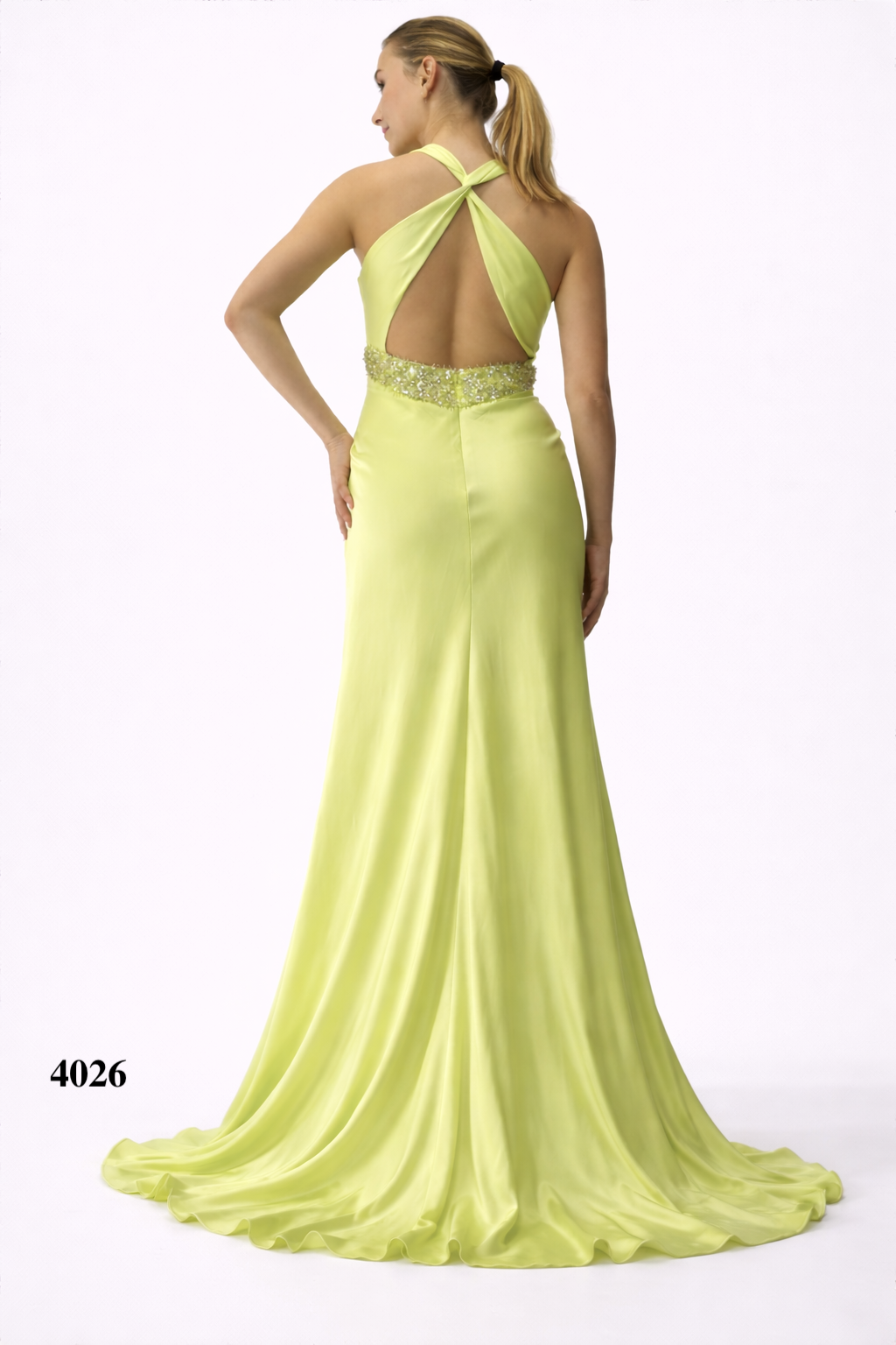 Gown With Rhinestones on Straps and Criss-Cross Details at the back