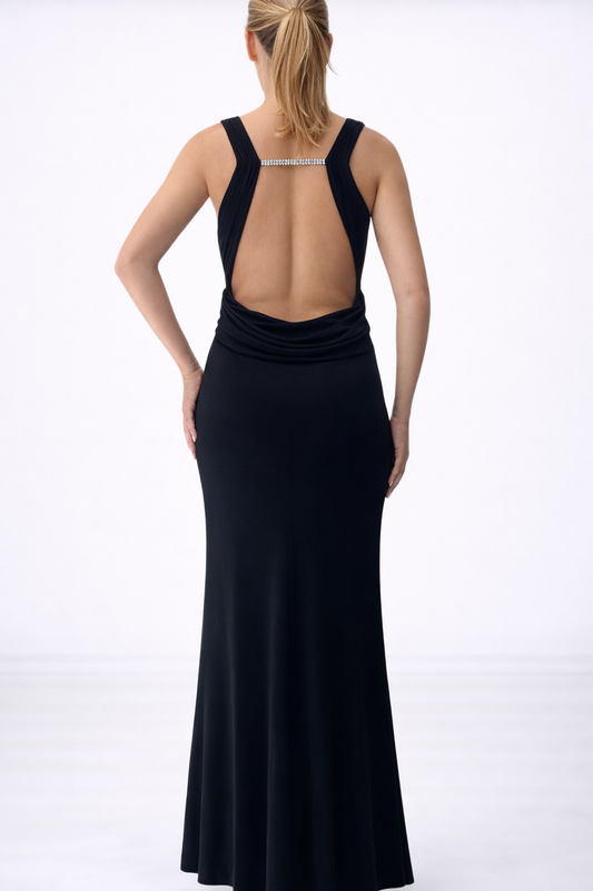 Backless Gown with Silver Charms at Straps