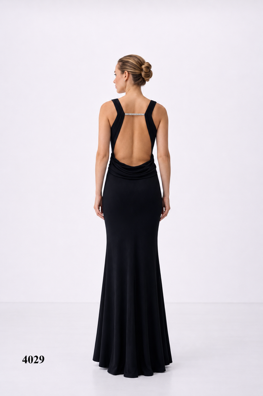 Backless Gown with Silver Charms at Straps