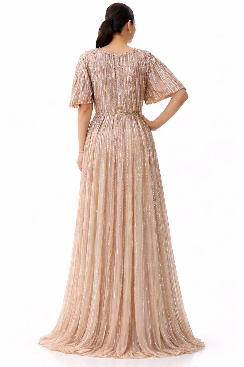 Beaded Butterfly Sleeves Gown