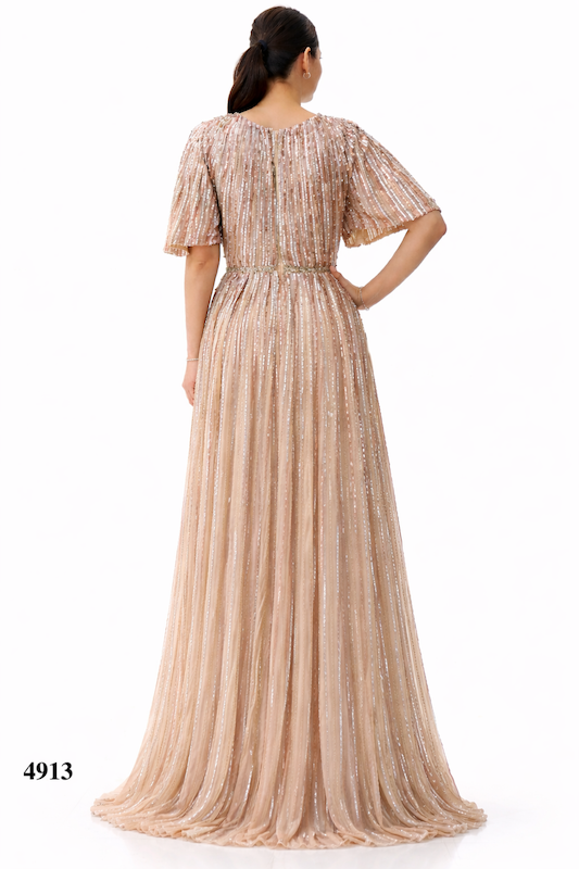 Beaded Butterfly Sleeves Gown