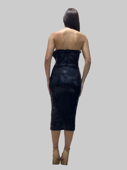 Strapless Midi Dress with Detailed Neckline