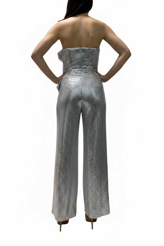 Strapless Jumpsuit with Ruffled Detailed Neckline