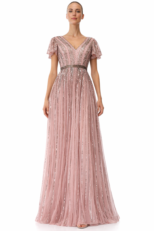 Beaded V-Neck, Empire Waist Dress