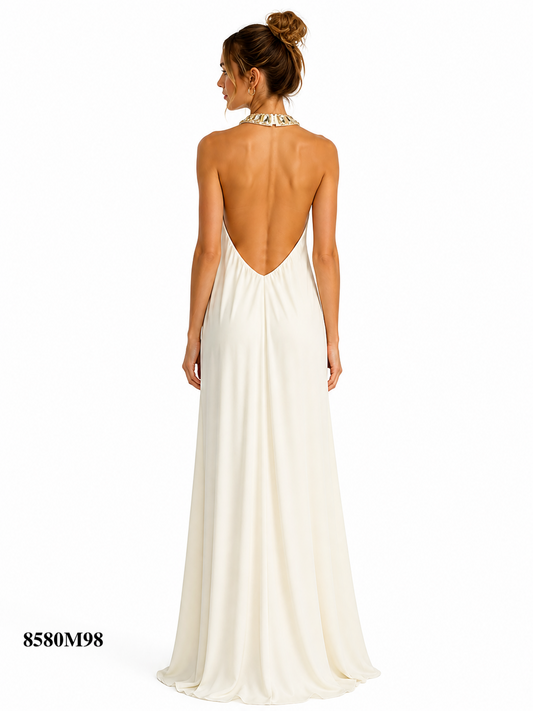 Embellished Halter and Backless Style White Dress