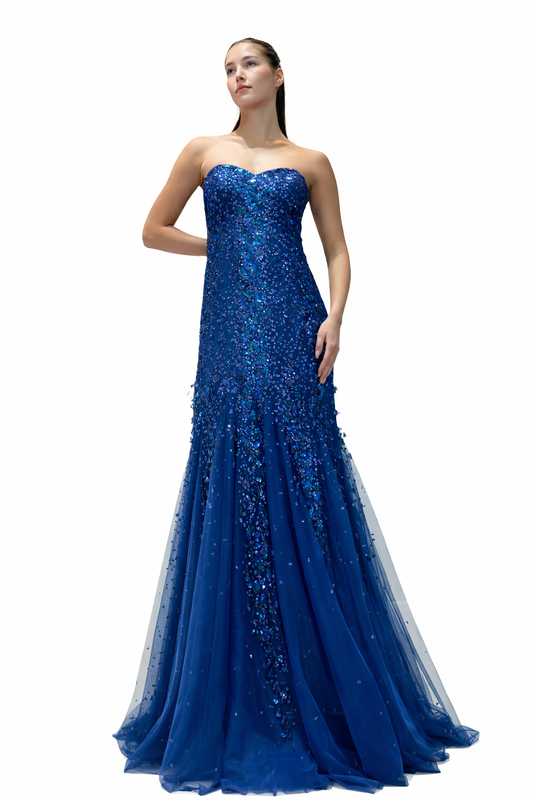 Peacock Feathers Royal Blue Gown