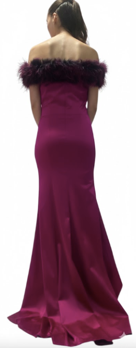 Evening Gown With Fox Fur Trim At Shoulders