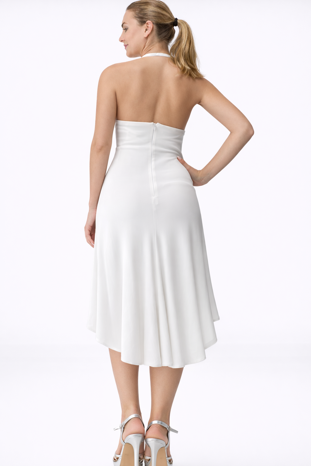 Halter Style and high-low Dress With Rhinestones Details