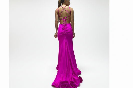 Strappy Back Ruched Mermaid Style Gown