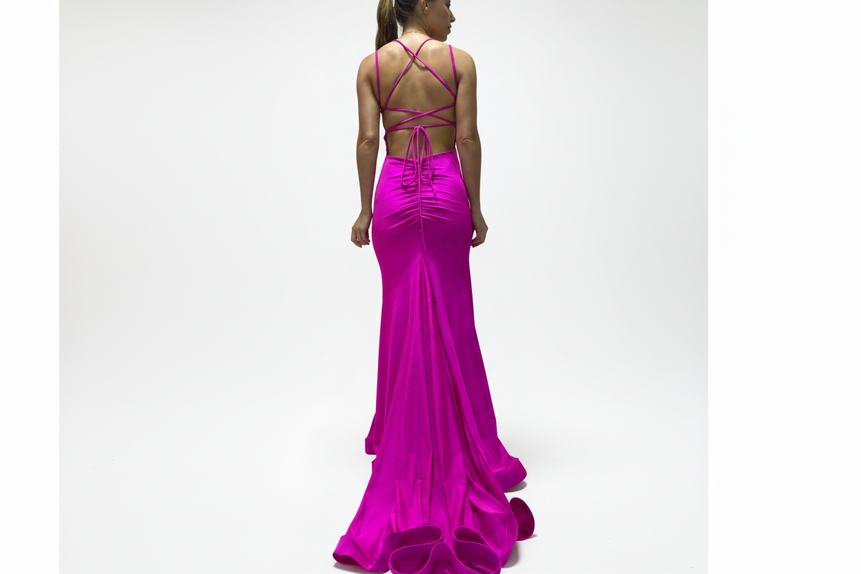 Strappy Back Ruched Mermaid Style Gown
