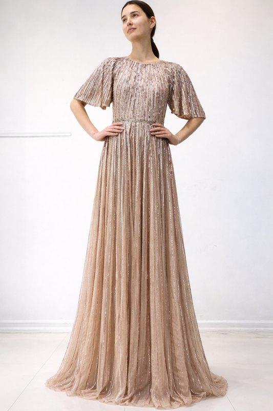 Beaded Butterfly Sleeves Gown