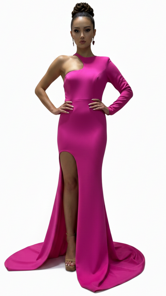 One Sleeve Evening Dress With High Slit