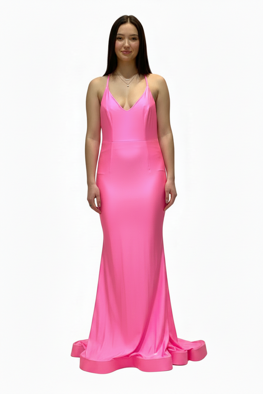 Deep V-Neck And Ruched Back Mermaid Style Gown
