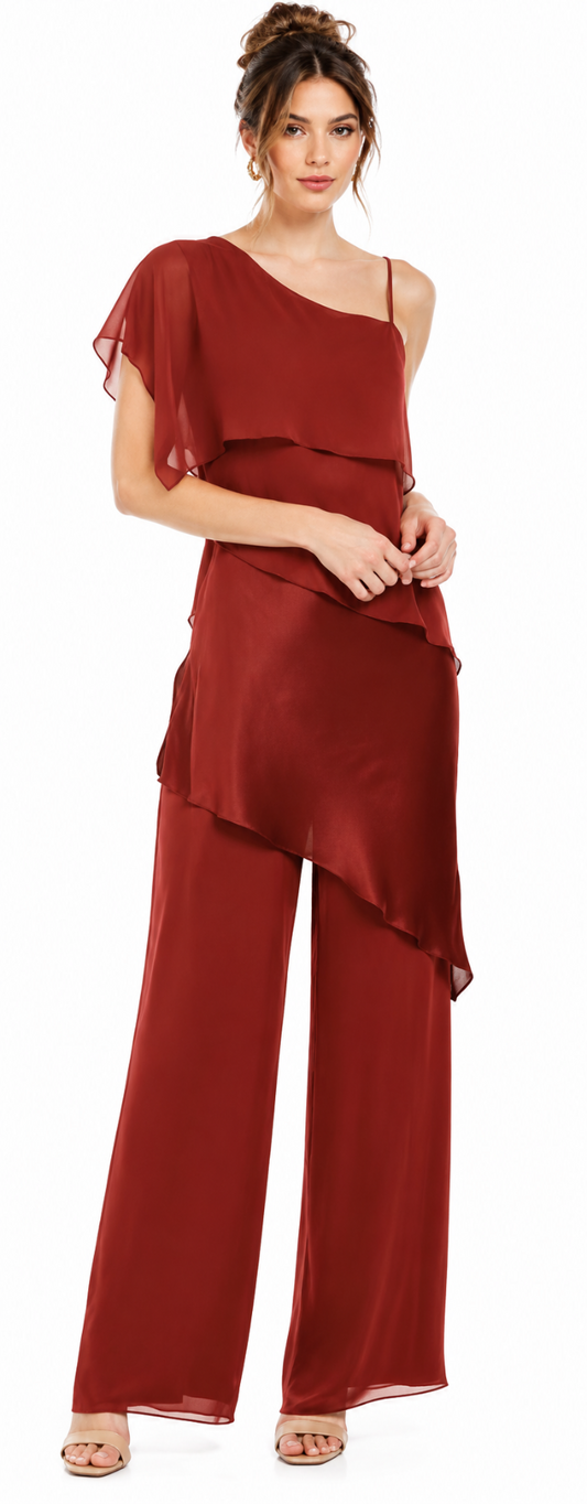 One Shoulder Silk Draped Set