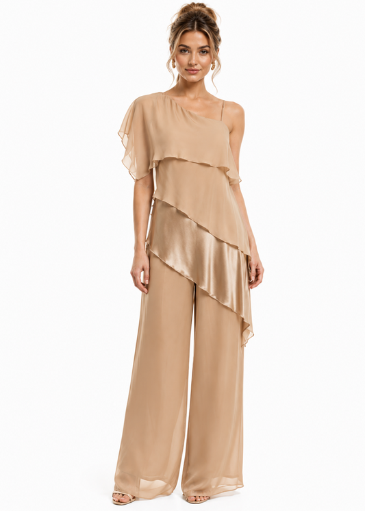One Shoulder Silk Draped Set