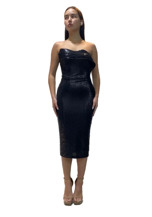 Strapless Midi Dress with Detailed Neckline