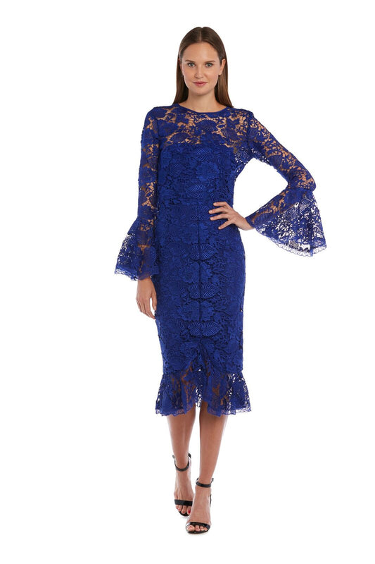 Lace Midi Dress With Bell 3/4 Sleeves