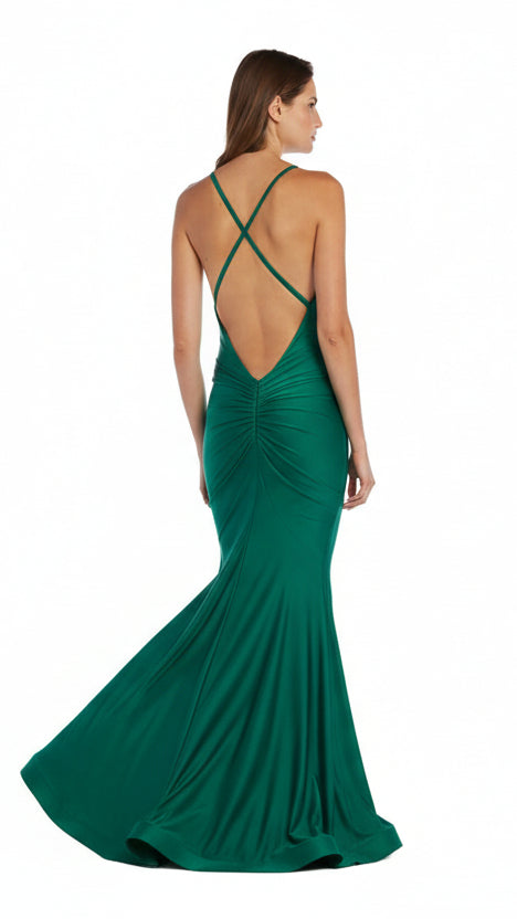 Deep V-Neck And Ruched Back Mermaid Style Gown