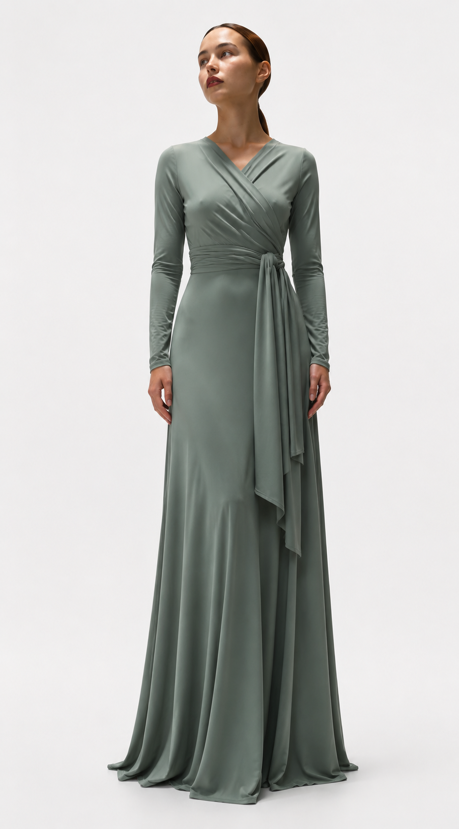 Long Sleeve Wrap Jersey Maxi Dress