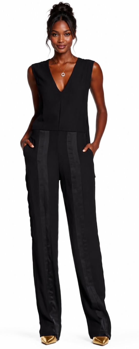 Taxedo Style Jumpsuit With Straight Leg