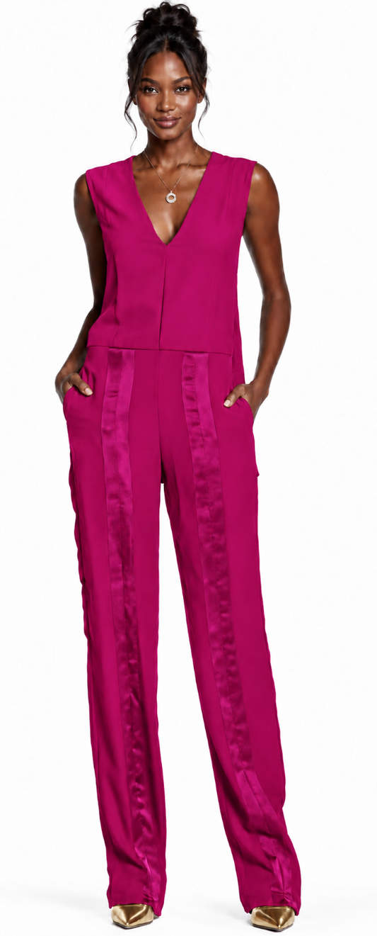 Taxedo Style Jumpsuit With Straight Leg