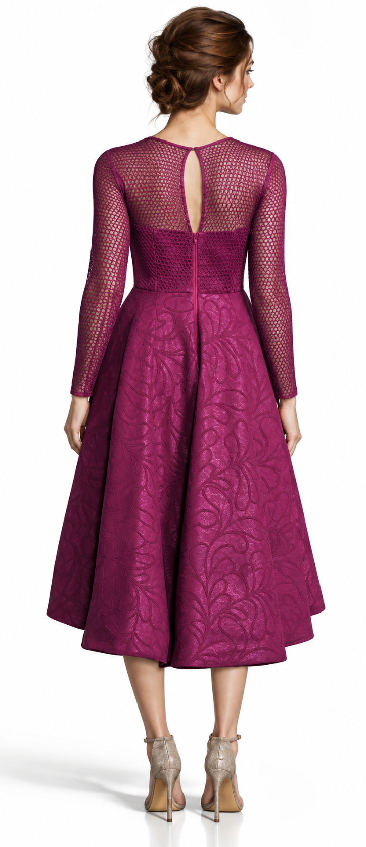 High-Low Midi Dress With Mesh Sleeves