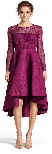 High-Low Midi Dress With Mesh Sleeves
