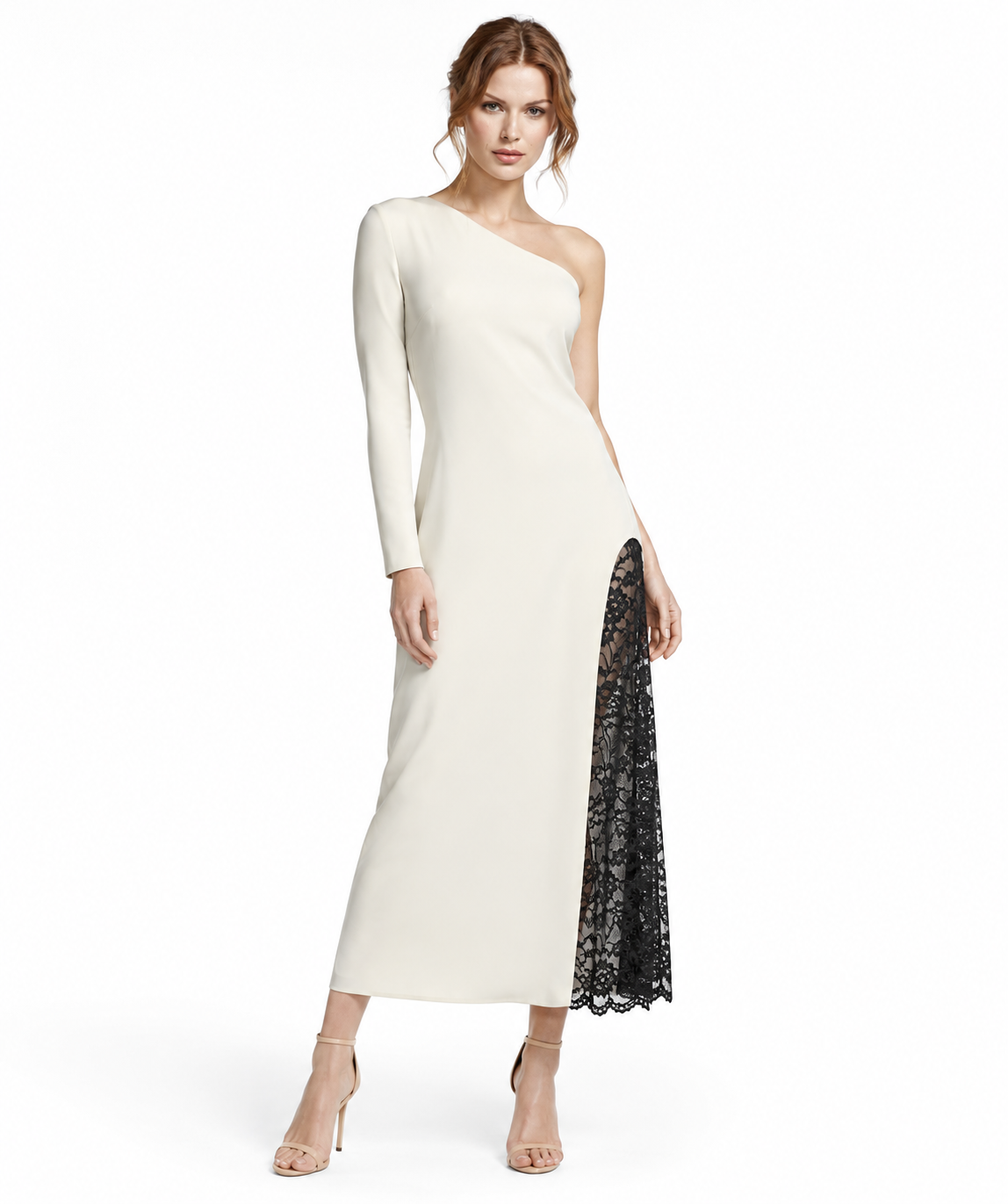 One-Shoulder Dress with peek-a-boo Lace Details