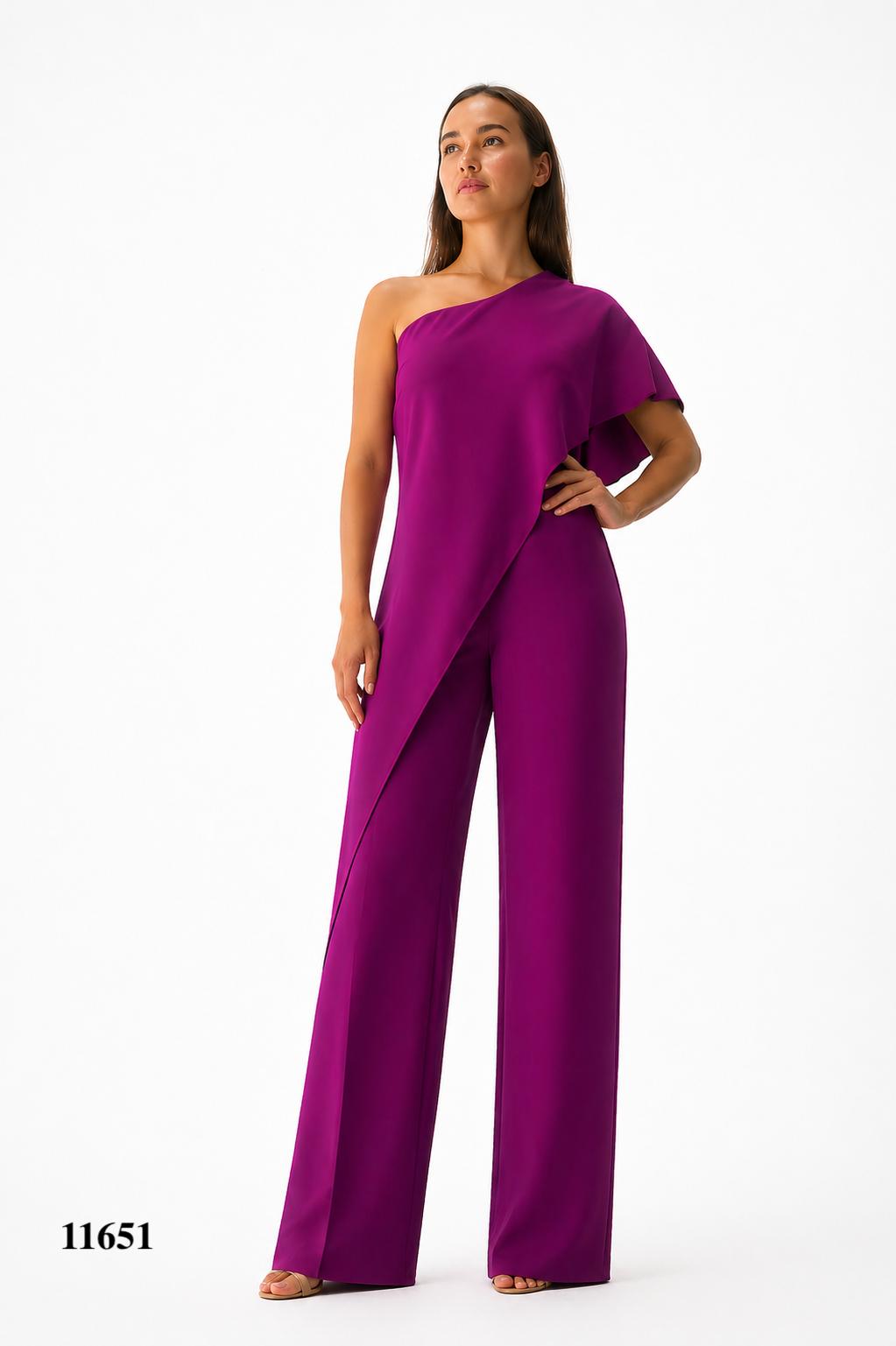 One Shoulder Jumpsuit With Cutout Slit