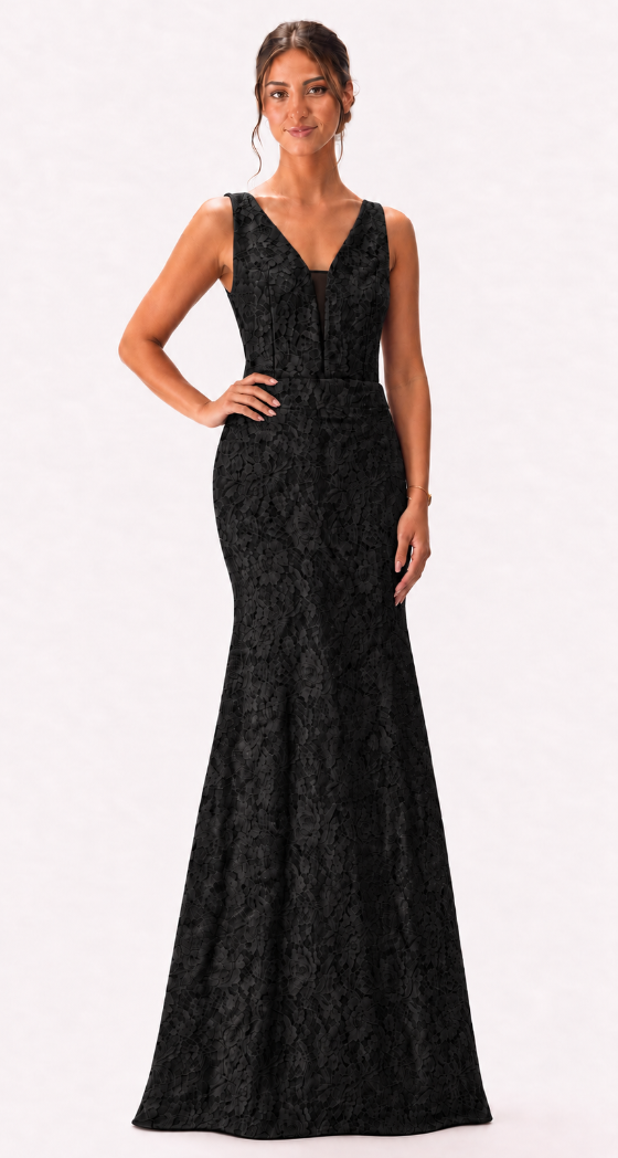 Lace Throughout V-Neck Gown