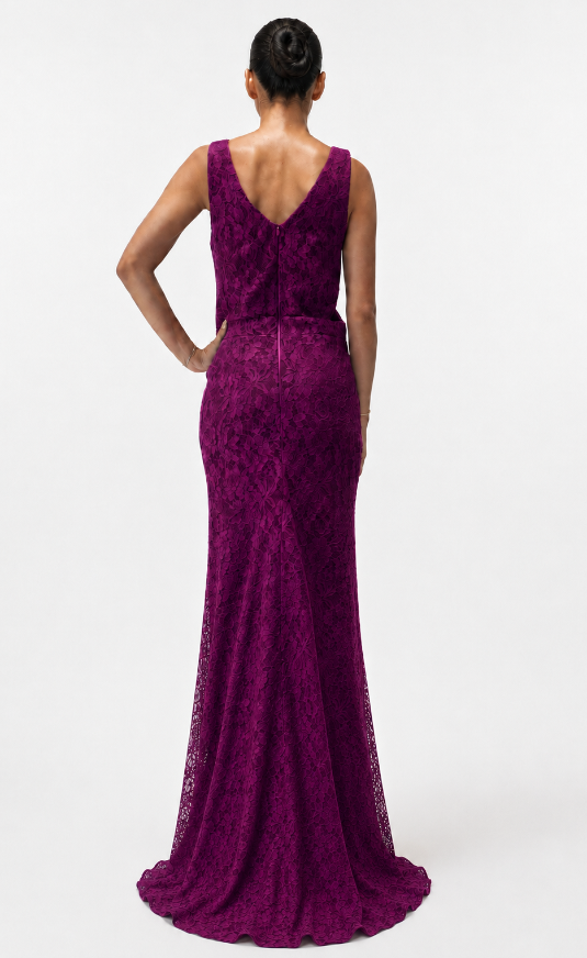 Lace Throughout V-Neck Gown